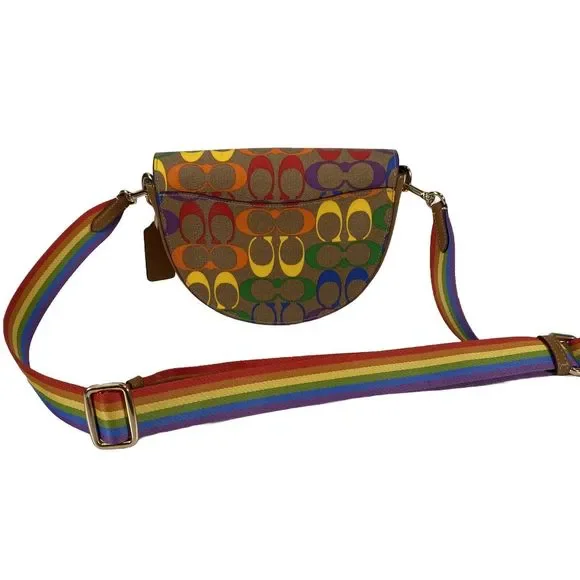 Coach Brown Rainbow Pride Leather Trim Ellen Crossbody Purse C4086 - Picture 2 of 10